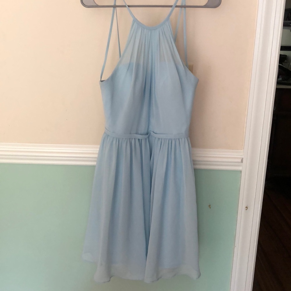 azazie baby blue high neck dress short